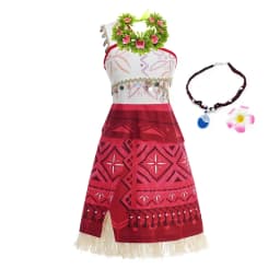 Summer Moana Dress for Kids Girls Princess Vaiana Cosplay Carnival Children Birthday Party Headwear Necklace Pet Pig Chicken Set