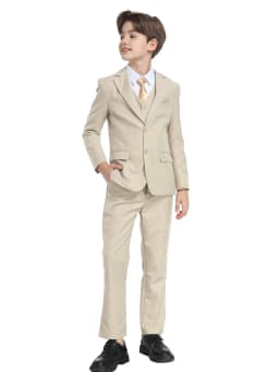 Boys Suit 5 Piece Jacket Vest Pants Shirt Tie Random Wedding Birthday Party Gift Performance Uniform School Uniforms Size 4-16Y