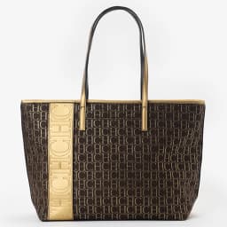 CH Tote Bag Monogram Print Large Capacity Shoulder Bag Brown Genuine Leather Trim Top Handle Handbag For Women Work Travel