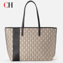 CH Tote Bag Monogram Print Large Capacity Shoulder Bag Brown Genuine Leather Trim Top Handle Handbag For Women Work Travel