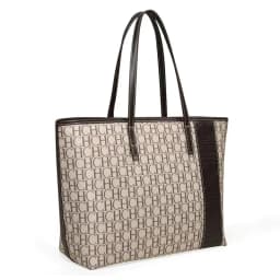CH Tote Bag Monogram Print Large Capacity Shoulder Bag Brown Genuine Leather Trim Top Handle Handbag For Women Work Travel