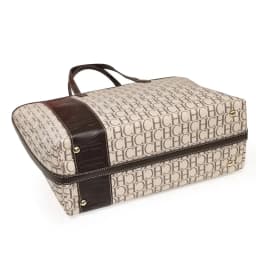 CH Tote Bag Monogram Print Large Capacity Shoulder Bag Brown Genuine Leather Trim Top Handle Handbag For Women Work Travel