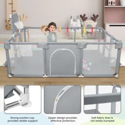 Large Playpen Baby XL 180x120cm, Playpen Baby Children's Playpen With Breathable Net, 50 Play Balls And 4 Pull Rings