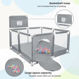 Large Playpen Baby XL 180x120cm, Playpen Baby Children's Playpen With Breathable Net, 50 Play Balls And 4 Pull Rings