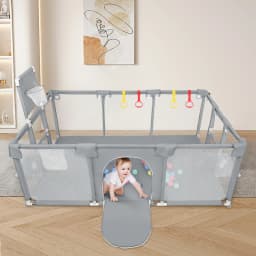 Large Playpen Baby XL 180x120cm, Playpen Baby Children's Playpen With Breathable Net, 50 Play Balls And 4 Pull Rings