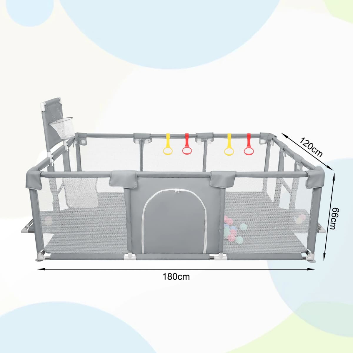 Large Playpen Baby XL 180x120cm, Playpen Baby Children's Playpen With Breathable Net, 50 Play Balls And 4 Pull Rings
