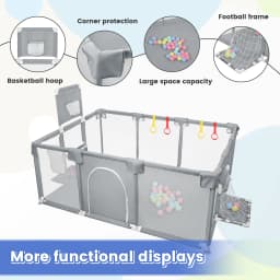 Large Playpen Baby XL 180x120cm, Playpen Baby Children's Playpen With Breathable Net, 50 Play Balls And 4 Pull Rings