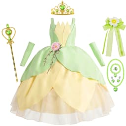 Girls Tiana Costume Green Fairy Tale Princess Dress 2-10 Yrs Kids Luxury Fluffy Gown Children Birthday Party Elegant Tulle Frock