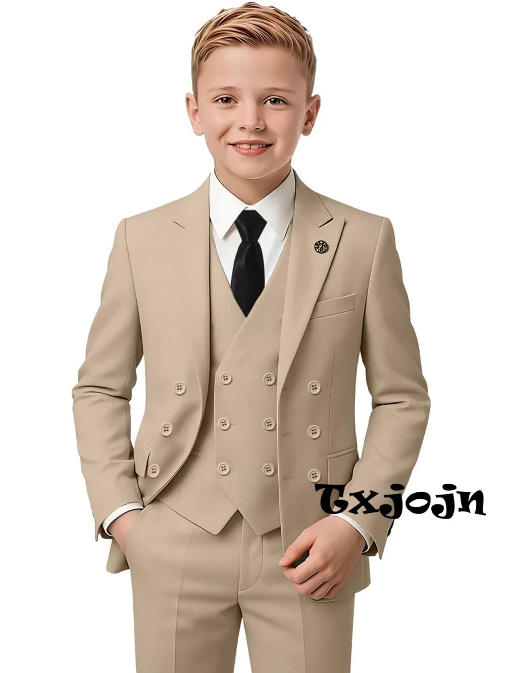 New Hot Sale Boys Slim Fit Tuxedo 3 Pieces Piano Performance Wear Double Breasted Kids Suit Set Banquet Party Outfit Plus Size