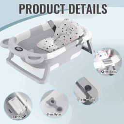 Foldable Baby Bathtub with Built-in Thermometer Non-slip Support Legs Soft Bath Mat PP TPE Portable Baby Bath Tub for Home Travel
