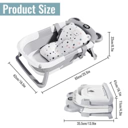 Foldable Baby Bathtub with Built-in Thermometer Non-slip Support Legs Soft Bath Mat PP TPE Portable Baby Bath Tub for Home Travel