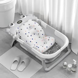 Foldable Baby Bathtub with Built-in Thermometer Non-slip Support Legs Soft Bath Mat PP TPE Portable Baby Bath Tub for Home Travel