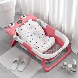 Foldable Baby Bathtub with Built-in Thermometer Non-slip Support Legs Soft Bath Mat PP TPE Portable Baby Bath Tub for Home Travel