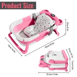 Foldable Baby Bathtub with Built-in Thermometer Non-slip Support Legs Soft Bath Mat PP TPE Portable Baby Bath Tub for Home Travel