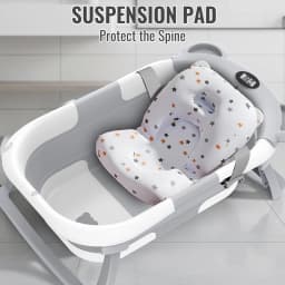 Foldable Baby Bathtub with Built-in Thermometer Non-slip Support Legs Soft Bath Mat PP TPE Portable Baby Bath Tub for Home Travel