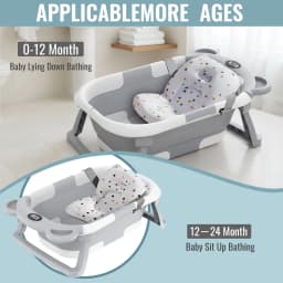 Foldable Baby Bathtub with Built-in Thermometer Non-slip Support Legs Soft Bath Mat PP TPE Portable Baby Bath Tub for Home Travel