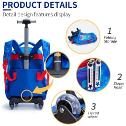3PCS Rolling Backpack For Boys, Kids Travel Bag, Luggage Bag, Bookbag with Wheels, with Lunch Box And Pen Bag, Syk Blue Cartoon Soccer Pattern, Nighttime Reflective