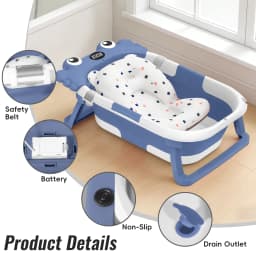Foldable Baby Bathtub with Temperature Monitor Crab Shape Collapsible Newborn Bath Tub with Floating Cushion for Household Shower Baby Bath Accessories