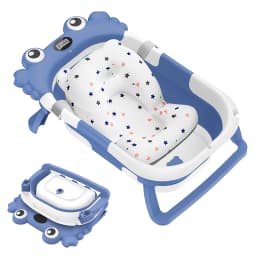 Foldable Baby Bathtub with Temperature Monitor Crab Shape Collapsible Newborn Bath Tub with Floating Cushion for Household Shower Baby Bath Accessories
