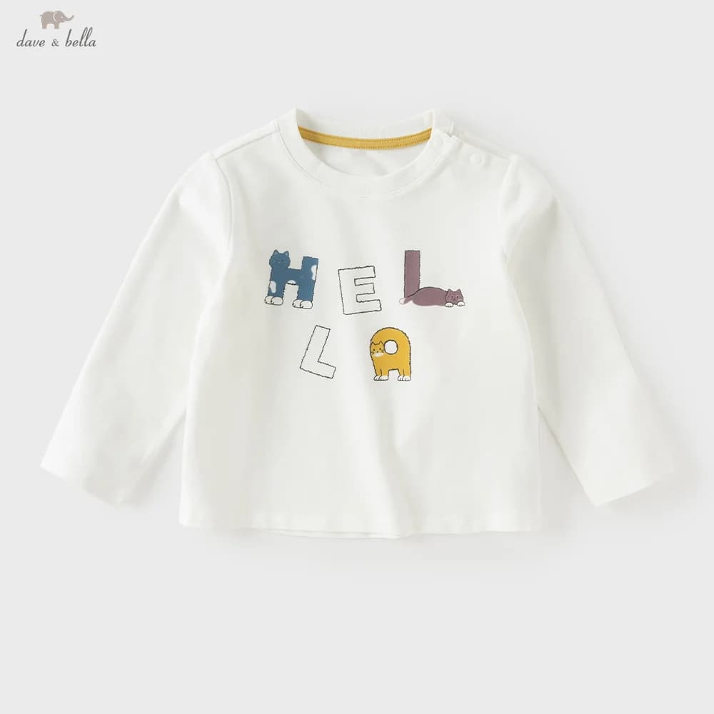 Dave Bella Children T-shirt Cute Letter Print Top Pullover Boys Autumn Sports Casual Bottom Spring Long Sleeve Fashion DB3263377