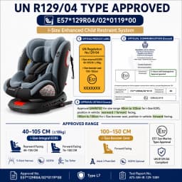 R129 I-Size Child Safety Seat 40-150cm with ISOFIX and 360° Rotation Rearward & Forward Facing Baby Car Seat 5-Point Harness Top Tether Alarm Side Impact Protection 10-Position Headrest 4 Recline Positions