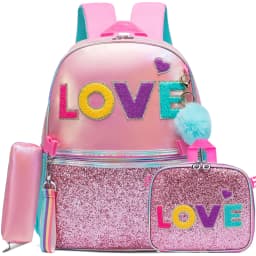 Girls Sequin Mermaid Backpack Set with Lunch Box, Lightweight Cute Bookbag for Kindergarten & Elementary Students