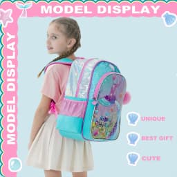 Girls Sequin Mermaid Backpack Set with Lunch Box, Lightweight Cute Bookbag for Kindergarten & Elementary Students