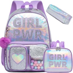 Girls Sequin Mermaid Backpack Set with Lunch Box, Lightweight Cute Bookbag for Kindergarten & Elementary Students