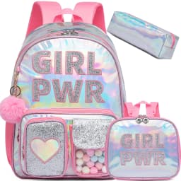 Girls Sequin Mermaid Backpack Set with Lunch Box, Lightweight Cute Bookbag for Kindergarten & Elementary Students