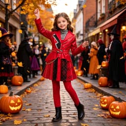 Movie Girls Red Princess Wonderland Costume Sets Kids Jacket Dress Pants For Child Halloween Themed Parties Carnival Outfits