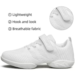 BAXINIER Cheer Shoes for Youth Girls Boys White Cheerleading Sneakers Lightweight Breathable Athletic Training Dance Shoes with Hook Loop Closure Anti-Slip Soft Sole
