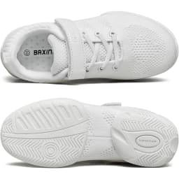 BAXINIER Cheer Shoes for Youth Girls Boys White Cheerleading Sneakers Lightweight Breathable Athletic Training Dance Shoes with Hook Loop Closure Anti-Slip Soft Sole