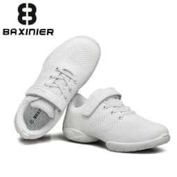 BAXINIER Cheer Shoes for Youth Girls Boys White Cheerleading Sneakers Lightweight Breathable Athletic Training Dance Shoes with Hook Loop Closure Anti-Slip Soft Sole