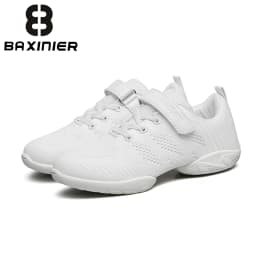 BAXINIER Cheer Shoes for Youth Girls Boys White Cheerleading Sneakers Lightweight Breathable Athletic Training Dance Shoes with Hook Loop Closure Anti-Slip Soft Sole