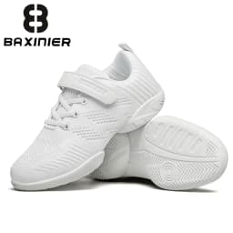 BAXINIER Cheer Shoes for Youth Girls Boys White Cheerleading Sneakers Lightweight Breathable Athletic Training Dance Shoes with Hook Loop Closure Anti-Slip Soft Sole