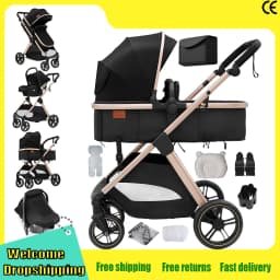 Luxury 3-in-1 Baby Stroller Portable Newborns Pram Travel System Foldable High View Buggy with Car Seat Two-way Carriage New