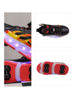 2025 New Children's Four-Wheel Novice Light Up Rotary Button Automatic Shrinkage Fast Walking Shoes for Boys Sneakers