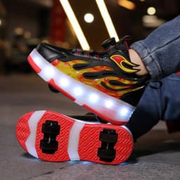 2025 New Children's Four-Wheel Novice Light Up Rotary Button Automatic Shrinkage Fast Walking Shoes for Boys Sneakers