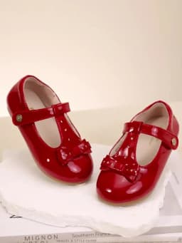 Dave Bella Wine Red Leather Shoes for Kids Girls Non-slip Casual Leather Shoes for Baby Elegant Party Princess Shoes DB3241626