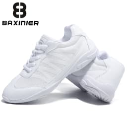BAXINIER Girls White Cheer Trainers Lightweight Breathable Dance Tennis Youth Competition Sneakers for School Team Sports