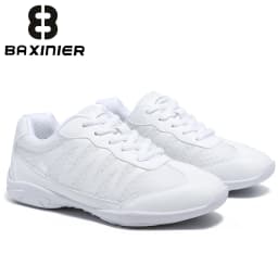 BAXINIER Girls White Cheer Trainers Lightweight Breathable Dance Tennis Youth Competition Sneakers for School Team Sports