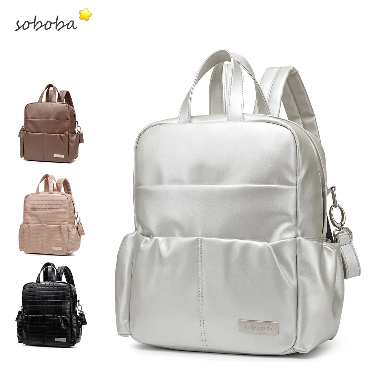 Soboba New Mommy Diaper Bag for Newborn Large Capacity Waterproof Solid Diaper Backpack for Quick Out Going with 2 Straps