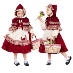 Girls Cosplay Lolita Dress Tops Hooded Cloak Apron Headscarf Sets Children Stage Performance Costume Kid Role Play Deluxe Outfit