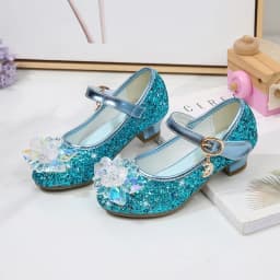Girls Princess Leather Shoes Crystal Kids Sequins High Heel Shoes Fashion Chic Rhinestone Children's Glitter Dance Dress Shoes