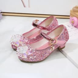 Girls Princess Leather Shoes Crystal Kids Sequins High Heel Shoes Fashion Chic Rhinestone Children's Glitter Dance Dress Shoes
