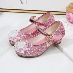 Girls Princess Leather Shoes Crystal Kids Sequins High Heel Shoes Fashion Chic Rhinestone Children's Glitter Dance Dress Shoes