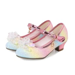 Girls Princess Leather Shoes Crystal Kids Sequins High Heel Shoes Fashion Chic Rhinestone Children's Glitter Dance Dress Shoes