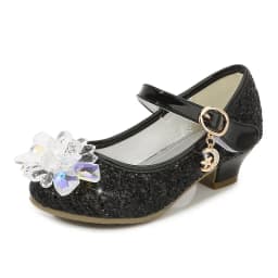 Girls Princess Leather Shoes Crystal Kids Sequins High Heel Shoes Fashion Chic Rhinestone Children's Glitter Dance Dress Shoes
