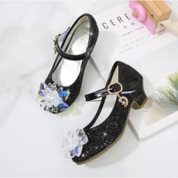 Girls Princess Leather Shoes Crystal Kids Sequins High Heel Shoes Fashion Chic Rhinestone Children's Glitter Dance Dress Shoes