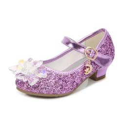 Girls Princess Leather Shoes Crystal Kids Sequins High Heel Shoes Fashion Chic Rhinestone Children's Glitter Dance Dress Shoes